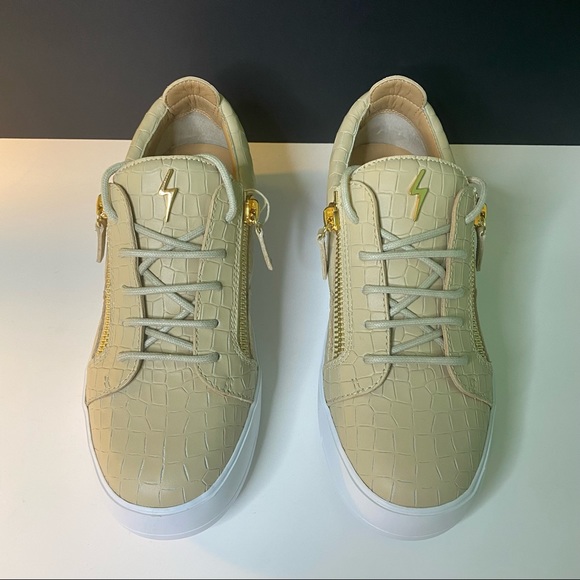 GIUSEPPE ZANOTTI Beige Low Top Crocodile Sneakers - Picture 5 of 16